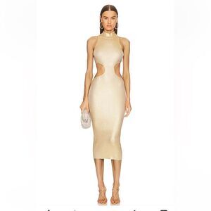 MICHAEL COSTELLO x REVOLVE Calista Midi Dress Summer Gold Champagne Sz Small